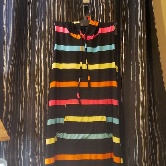 NWOT Beach Covered Up Hooded Lightweight Rainbow  Striped Summer Dress Pockets - Picture 14 of 16